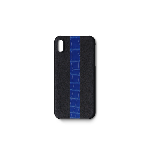 iPhone XS Max Case/ST<br>French Crisp Calf×Mississippi Alligator<br>Black×Glossy Sapphire Blue