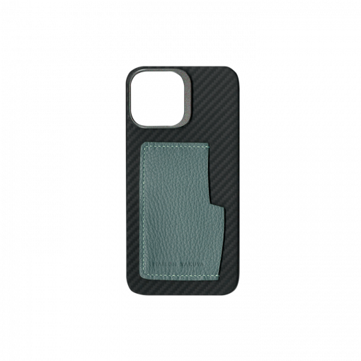 iPhone 13 Pro Max Case w/ Pocket<br>French Crisp Calf<br>Air Blue