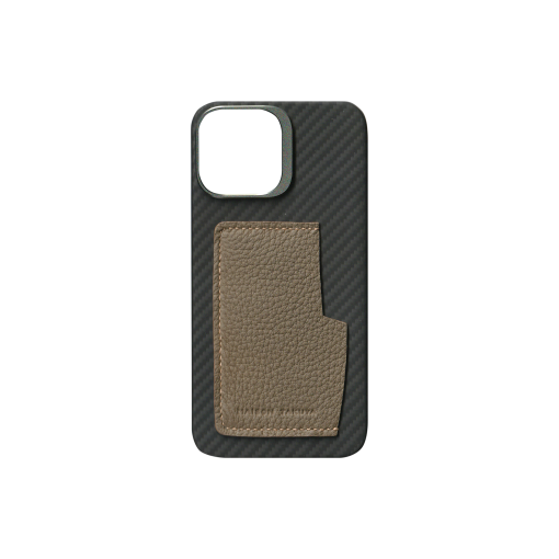 iPhone 13 Pro Max Case w/ Pocket<br>French Crisp Calf<br>Taupe