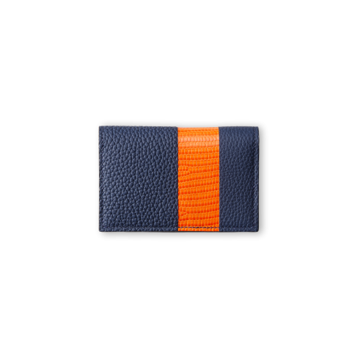 Business Card Pouch Magnet<br>German Shrunken Calf/LizardGoat<br>Navy Blue/OrangeAzure