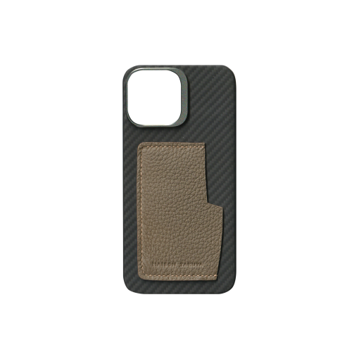 iPhone 14 Pro Max Case w/ Pocket<br>French Crisp Calf<br>Taupe