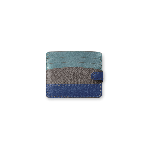 Flat Bill Card Case(S)<br>German Shrunken Calf/French Crisp CalfLamb<br>Titanium/Br BlueAzure