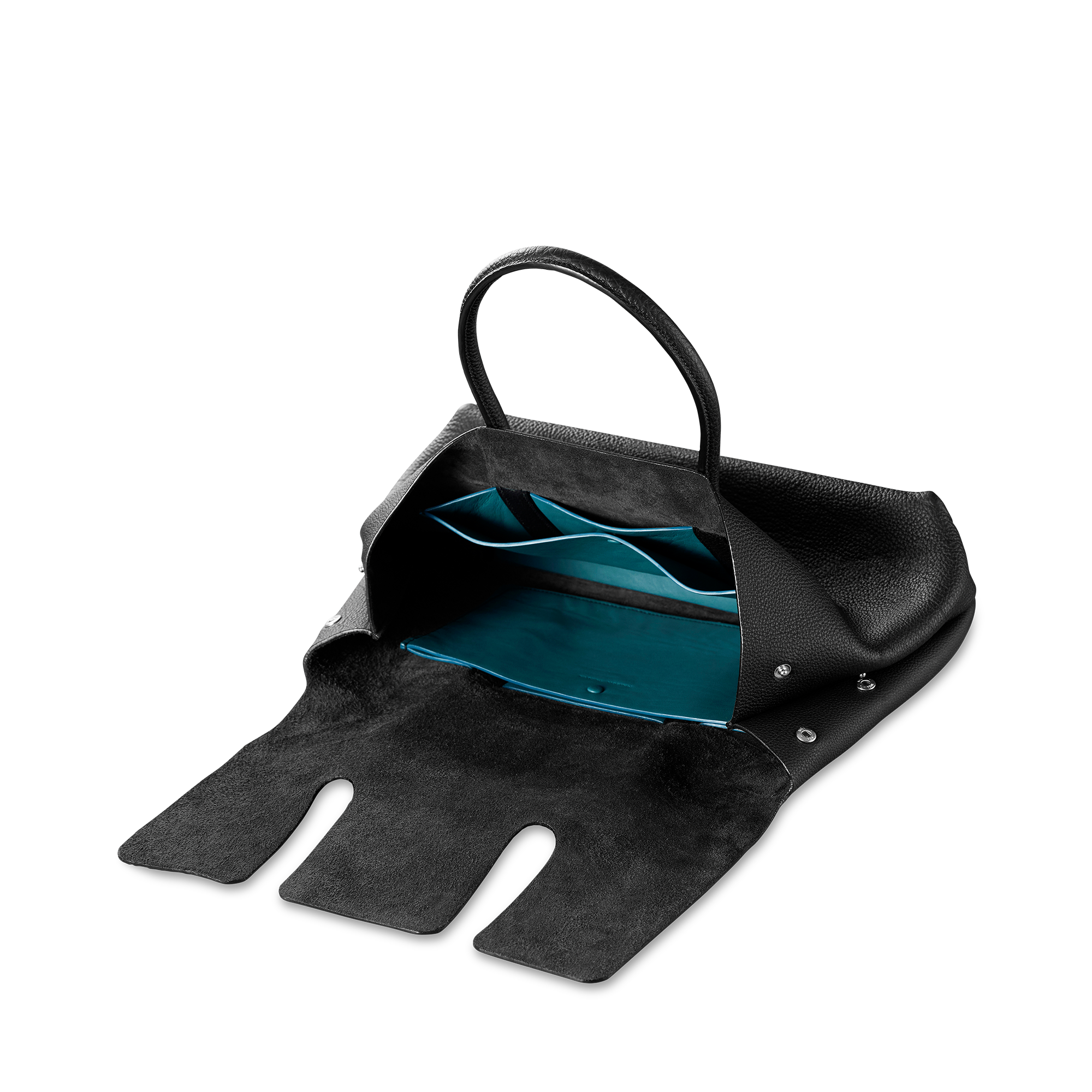 Flap Brief Bag(L)German Shrunken Calf×LambBlack×Azure