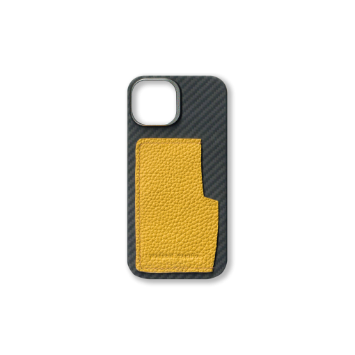 iPhone 15 Case w/ Pocket<br>German Shrunken Calf<br>Yellow
