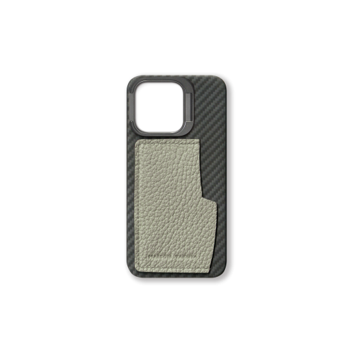 iPhone 15 Pro Case w/ Pocket<br>German Shrunken Calf<br>Ash Grey