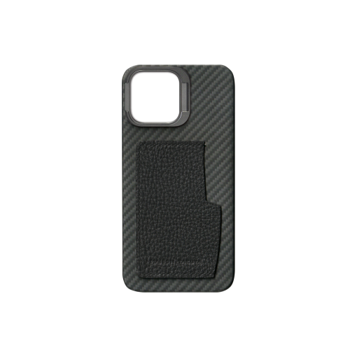 iPhone 15 Pro Max Case w/ Pocket<br>German Shrunken Calf<br>Black