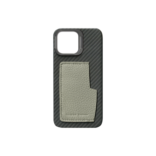 iPhone 15 Pro Max Case w/ Pocket<br>German Shrunken Calf<br>Ash Grey