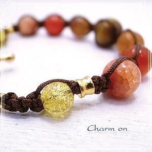 タイガーアイと秋カラーの天然石 ブレスレット＆チャームセット タイガーアイと秋カラーの天然石 ブレスレット＆チャームセット