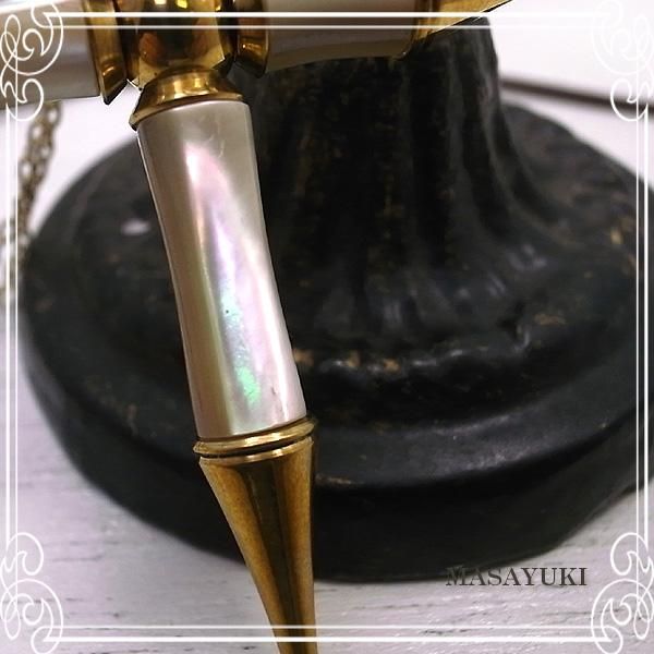 正光作　夜光貝？アンティーク工芸品 貝製十字架ネックレス-夜光貝・真鍮- - 【ジュエリーパーツ工房