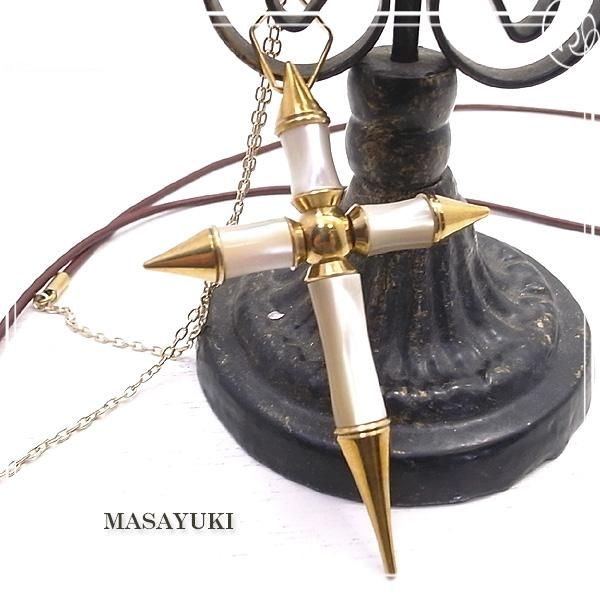 貝製十字架ネックレス-夜光貝・真鍮- - 【ジュエリーパーツ工房