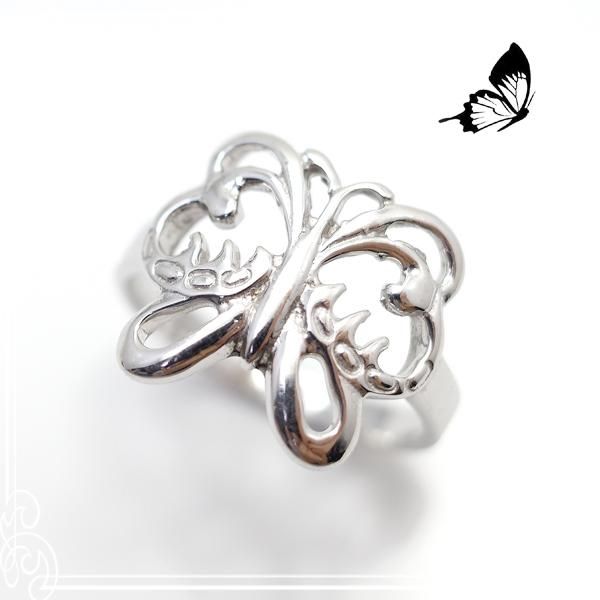 SV925/AG925 蝶 指輪/リング プラチナ仕上げ 11号 /BUTTERFLY バタフライ  【ジュエリーパーツ工房】アクセサリー/ジュエリー/天然石/クラフトパーツ総合通販店 Tesoro
