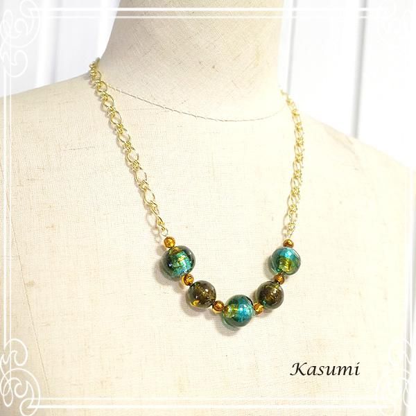 青いヴェネチアンガラスビーズのネックレス ハンドメイド 作家 【Kasumi～かすみ～】 -  【ジュエリーパーツ工房】アクセサリー/ジュエリー/天然石/クラフトパーツ総合通販店　Tesoro co.ltd.