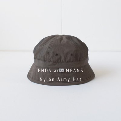 ENDS and MEANSNYLON ARMY HAT  2023AW   - Charcoal Brown -