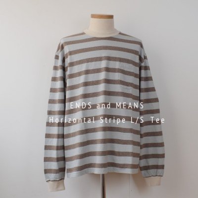 ENDS and MEANSHorizontal Stripe L/S TEE  2024SS  - Sax Brown Stripe -