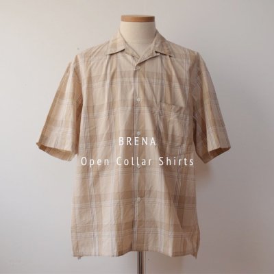  BRENA Open Collar Shirts   - Beige Check -