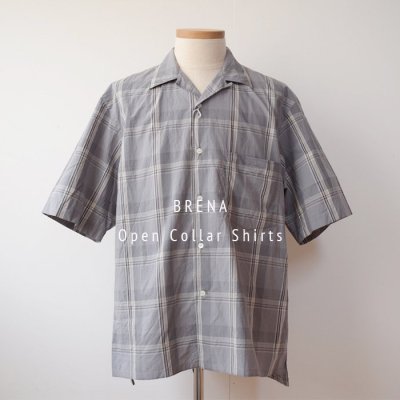  BRENA Open Collar Shirts   - Gray Check -