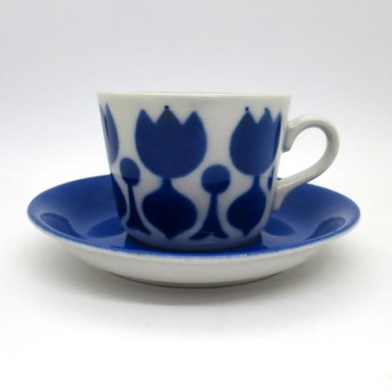 ARABIA ステンシル コーヒーカップ＆ソーサー チューリップ ブルー (6