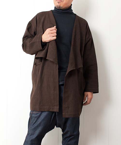 草木染め手織り綿のビッグカラーデザインジャケット sale