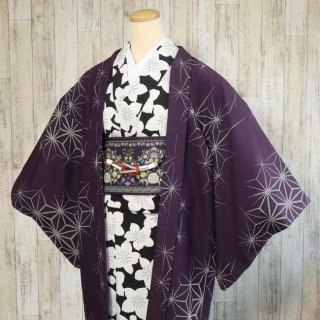 袷羽織 -赤紫×麻の葉 