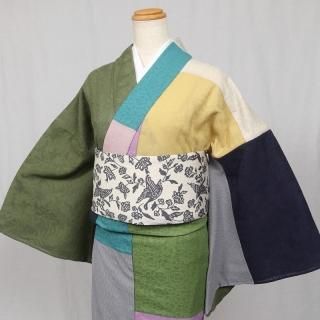 からみ織りパッチワーク着物 「コンポジション」 ～ひでや工房オリジナル～  オンリーワンの木綿着物