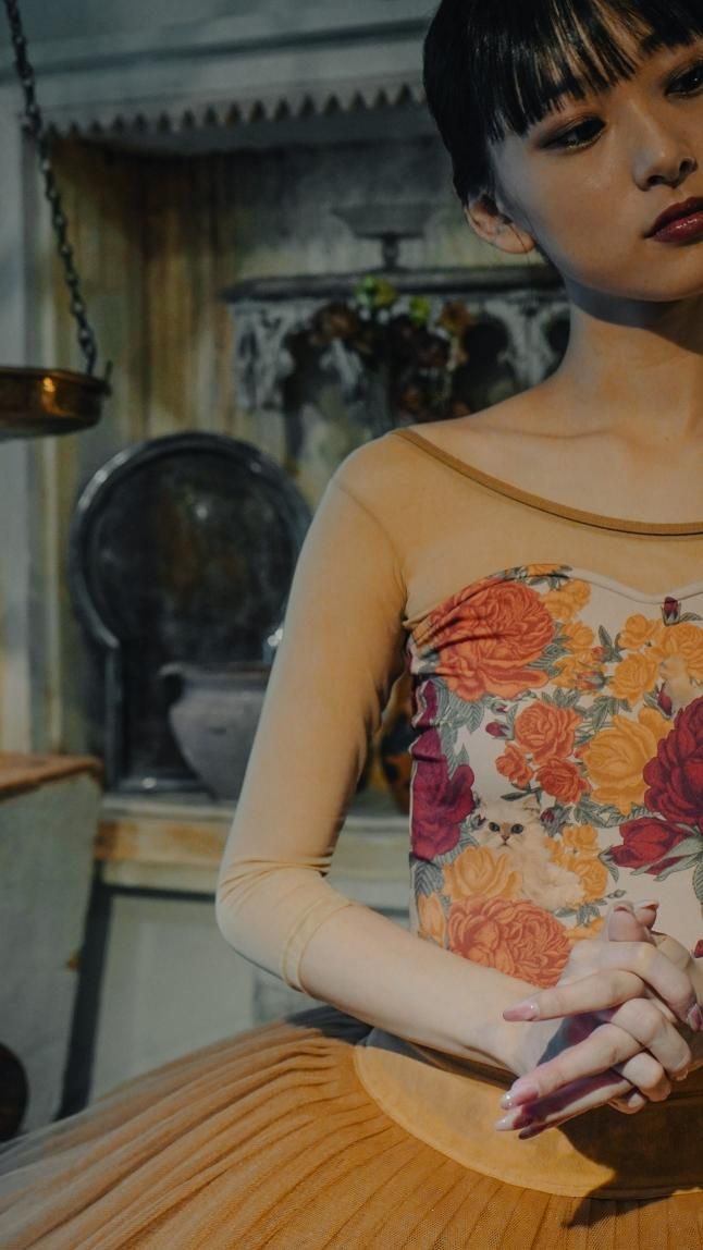 Peony cats】Sleeve design - Balletwear brand unoa