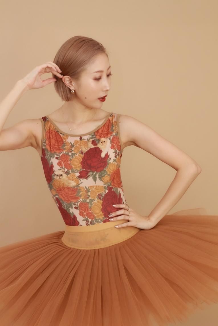 Peony cats】No sleeve design - Balletwear brand unoa Peony cats】No sleeve design - Balletwear brand unoa