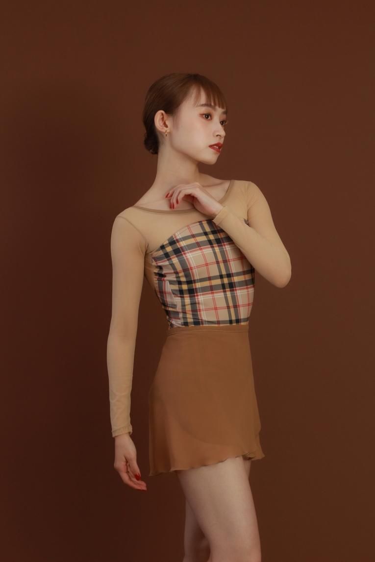 British check Ivory】Sleeve design - Balletwear brand unoa British check Ivory】Sleeve design - Balletwear brand unoa