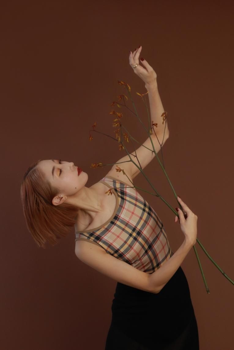 British check Ivory】No sleeve design - Balletwear brand unoa