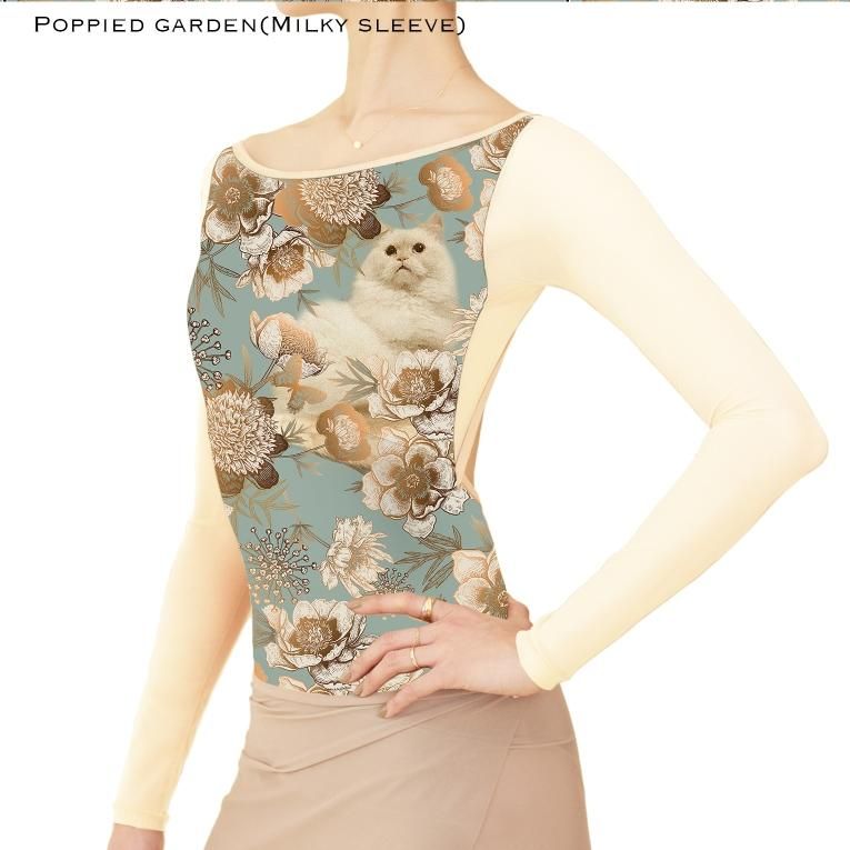 Poppied garden blue】Sleeve design - Balletwear brand unoa Poppied garden blue】Sleeve design - Balletwear brand unoa