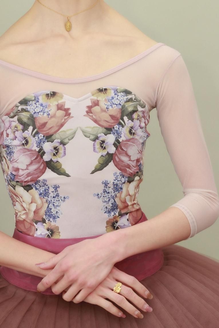 Flower gate skin pink】Sleeve design - Balletwear brand unoa Flower gate skin pink】Sleeve design - Balletwear brand unoa