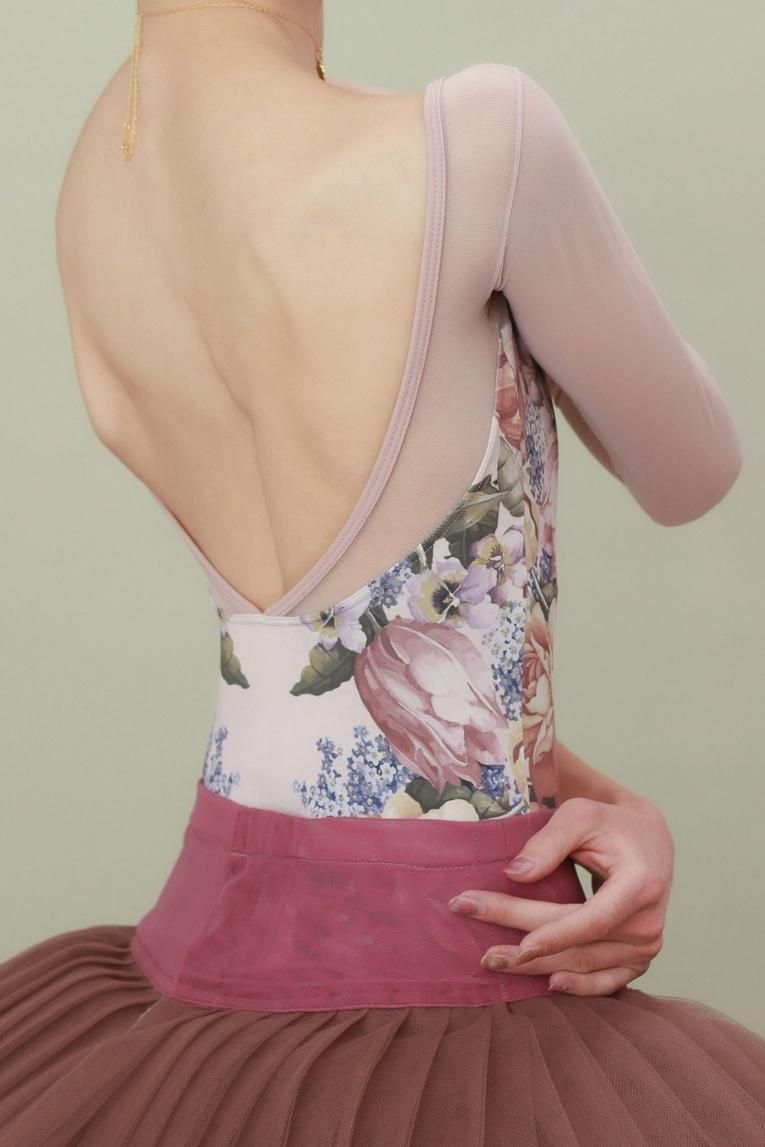 Flower gate skin pink】Sleeve design - Balletwear brand unoa Flower gate skin pink】Sleeve design - Balletwear brand unoa