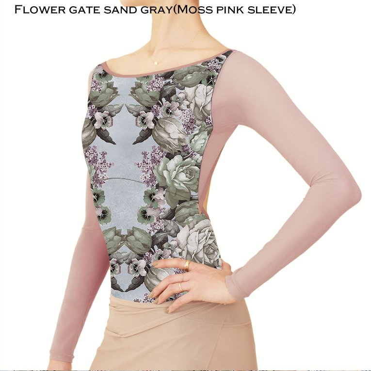 Flower gate skin pink / sand gray】Sleeve design - Balletwear 