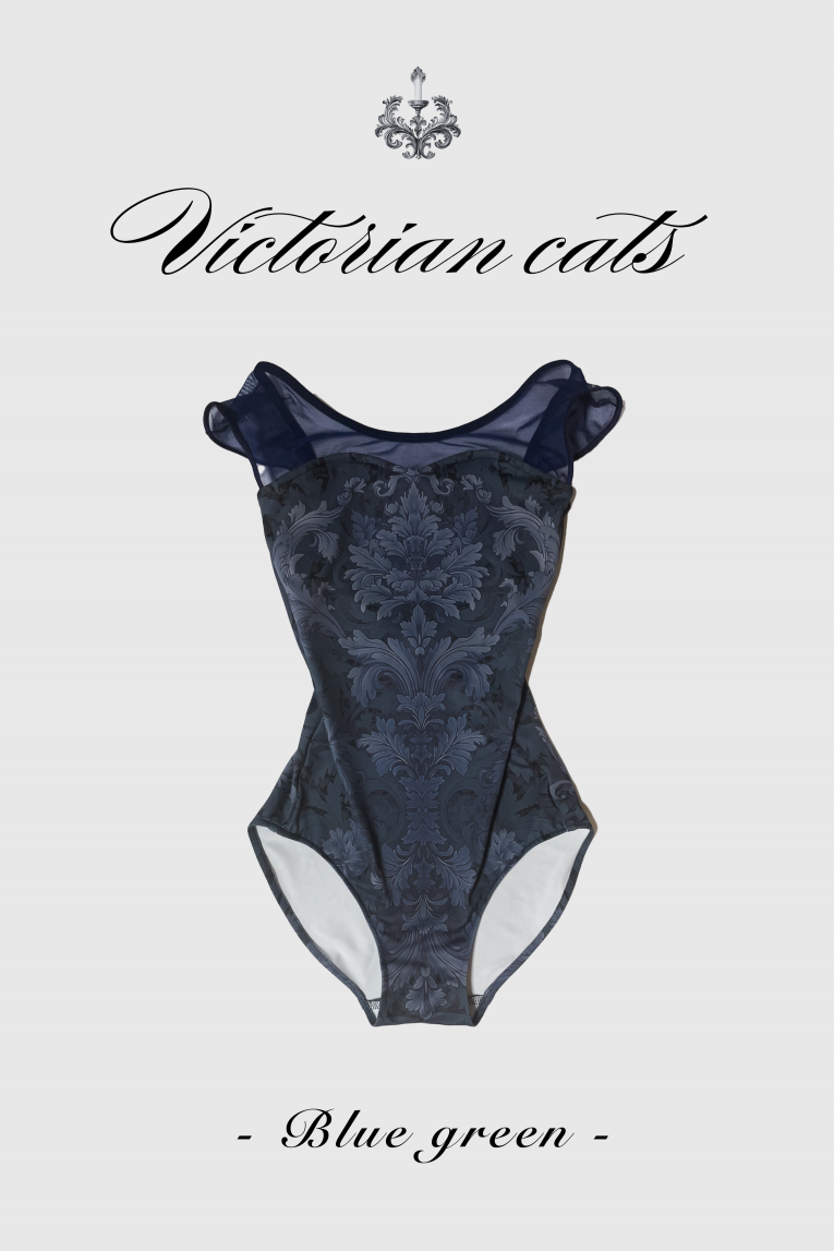 Victorian cats Blue green】No sleeve design - Balletwear Victorian cats Blue green】No sleeve design - Balletwear