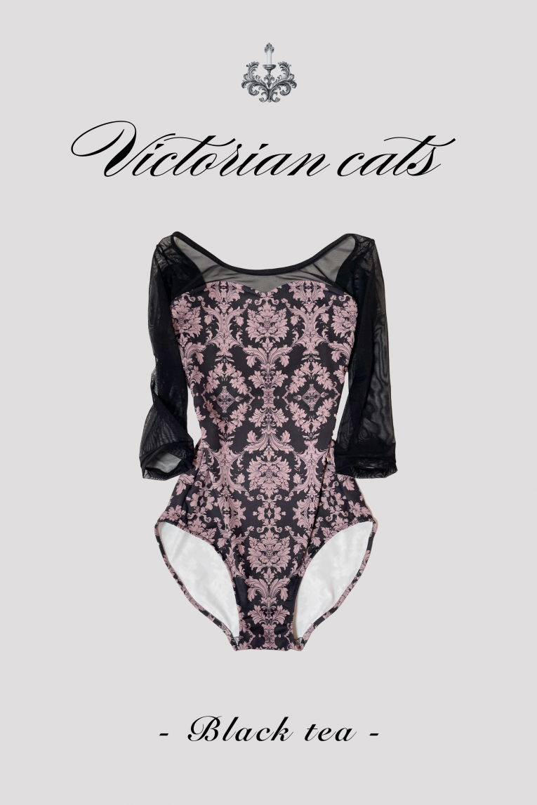 unoa 【Victorian cats Milk tea】レオタード Victorian cats Black tea】Sleeve & No sleeve design