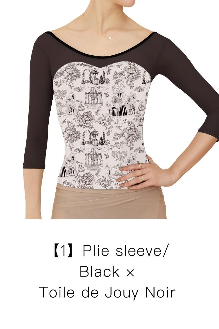 unoa ウノア リナモンド Tee shirt Toile de Jouy Toile de Jouy Noir】Sleeve & No sleeve design - Balletwear
