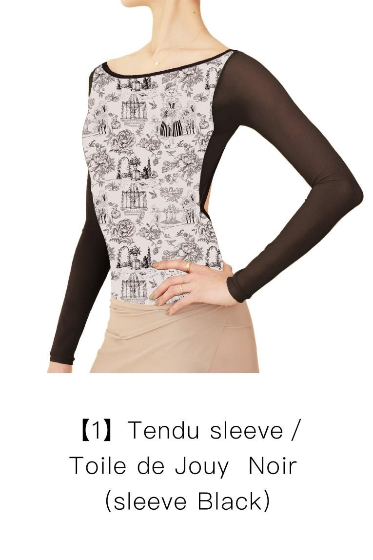Toile de Jouy Noir】Sleeve design - Balletwear brand unoa