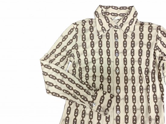 セリーヌ 80's 90's シルク ドレスシャツ 幾何学 チェーン