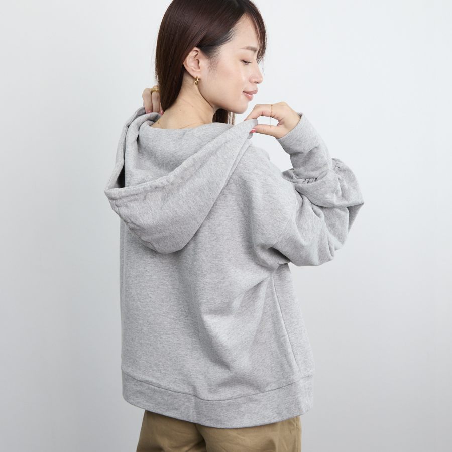 大きめフードのスウェットパーカー　グレー　0363Grey
