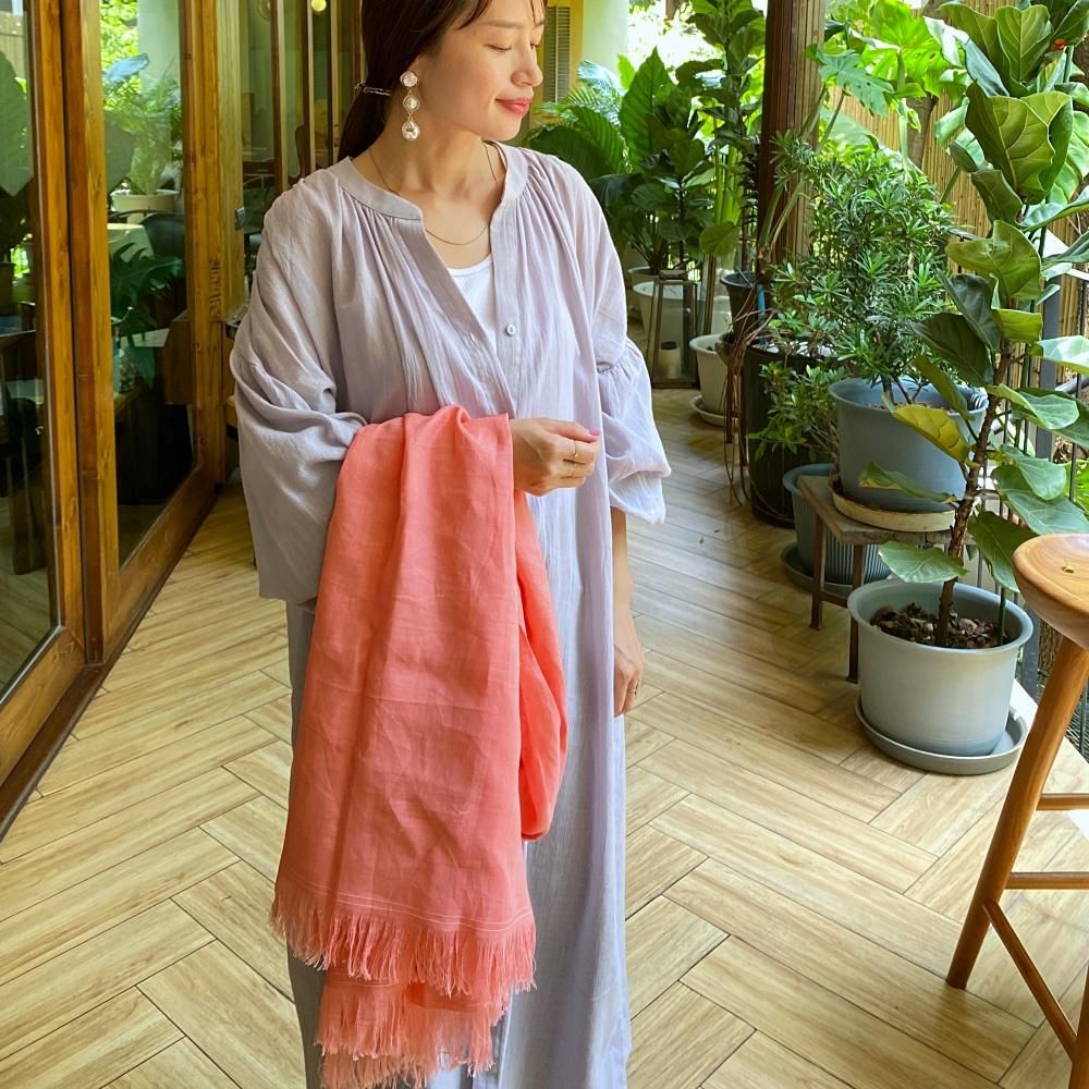 カラーリネン 大判ストール コーラルピンク 0506PK - SWiMMY Clothing