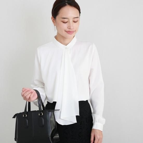 結ばない ボウタイブラウス 長袖 ホワイト 0566WH - SWiMMY Clothing