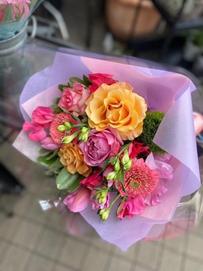 造花ブーケ ピンクオレンジ紫　胡蝶蘭 造花ブーケ ピンクオレンジ紫胡蝶蘭