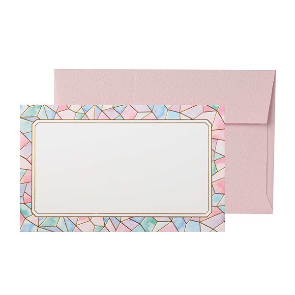 メッセージカード ミニカード 箔押し 封筒付き ピンク ステンドグラス