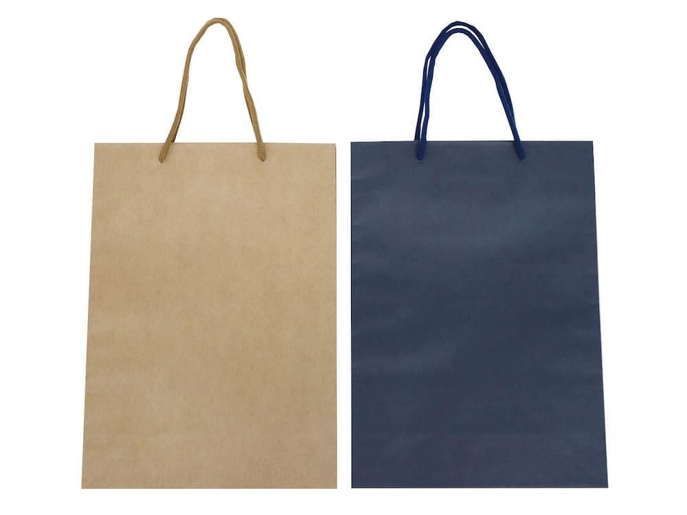 OKINI 手提げバッグ 10枚入 エンボス クラフト&ネイビー A4