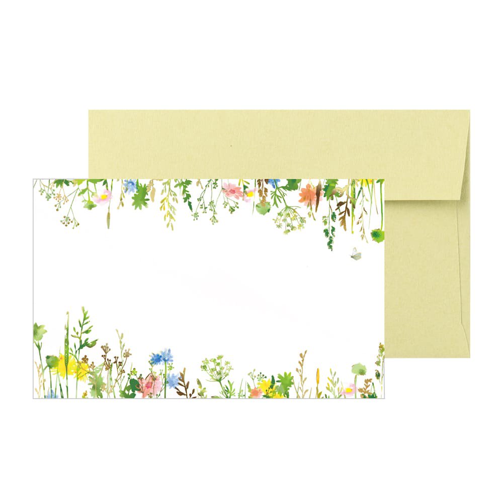 メッセージカード ミニカード 箔押し 封筒付き 野の花 ナチュラル グリーン