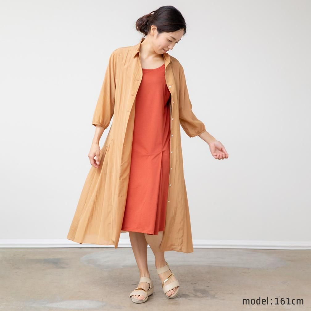 コットンシルク フィット＆フレアワンピース （テラコッタ） - w
