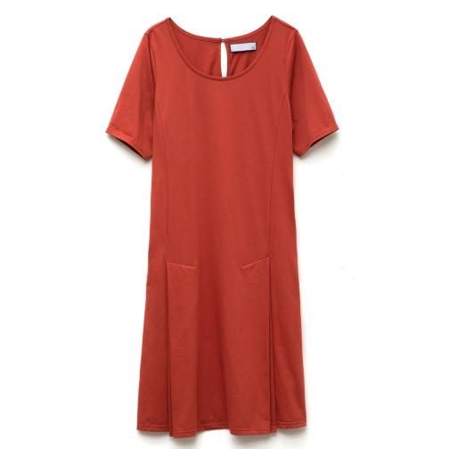 コットンシルク フィット＆フレアワンピース （テラコッタ） - w