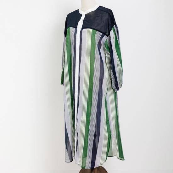 ozzon ストライプ柄ワンピース グリーン マルチストライプ柄シャツワンピース | axes femme online shop