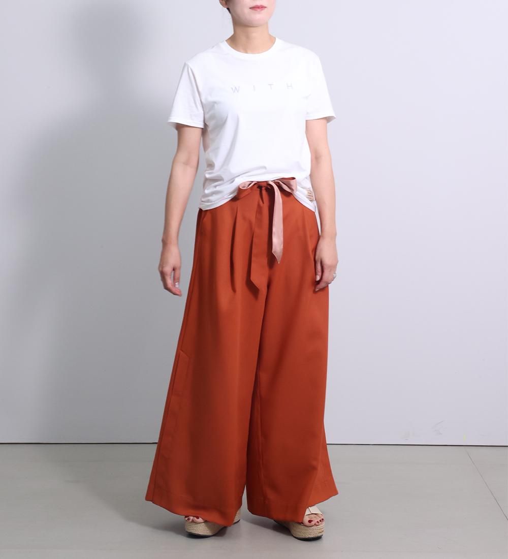 ベージュ ワイドパンツ スリット入り アニュアンス anuans センタースリットワイドパンツ （GREY