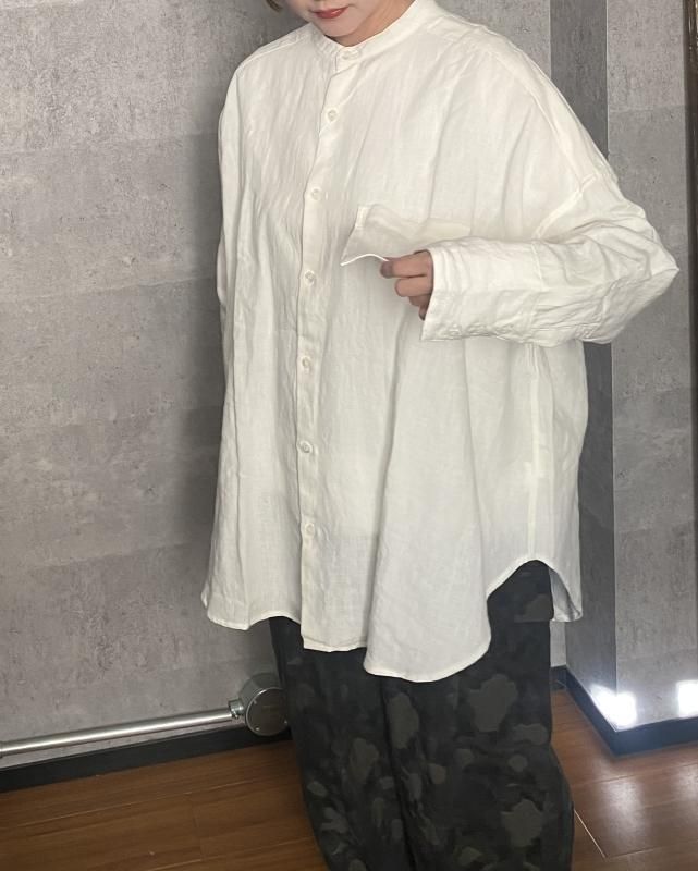 UNIVERSAL TISSU トリプルワッシャーバンドカラーシャツ UNIVERSAL TISSU】トリプルワッシャーリネンバンドカラーシャツ