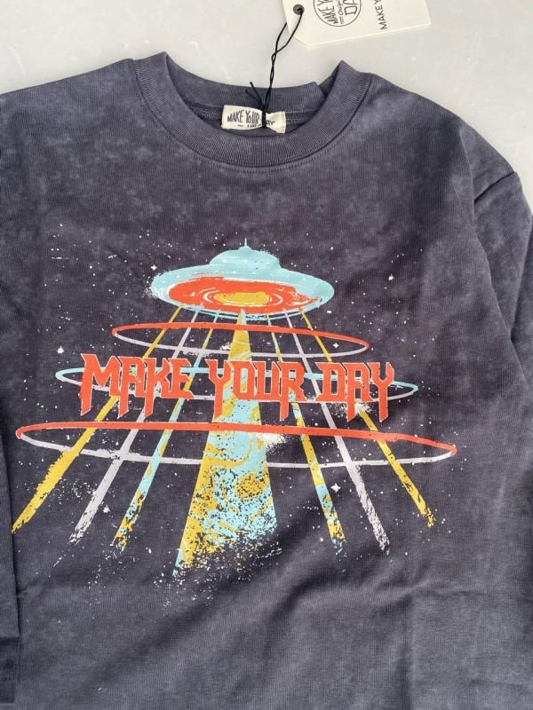 MAKE YOUR DAY】ギャラクシーUFO柄長袖Tシャツ - Ladies+Kids